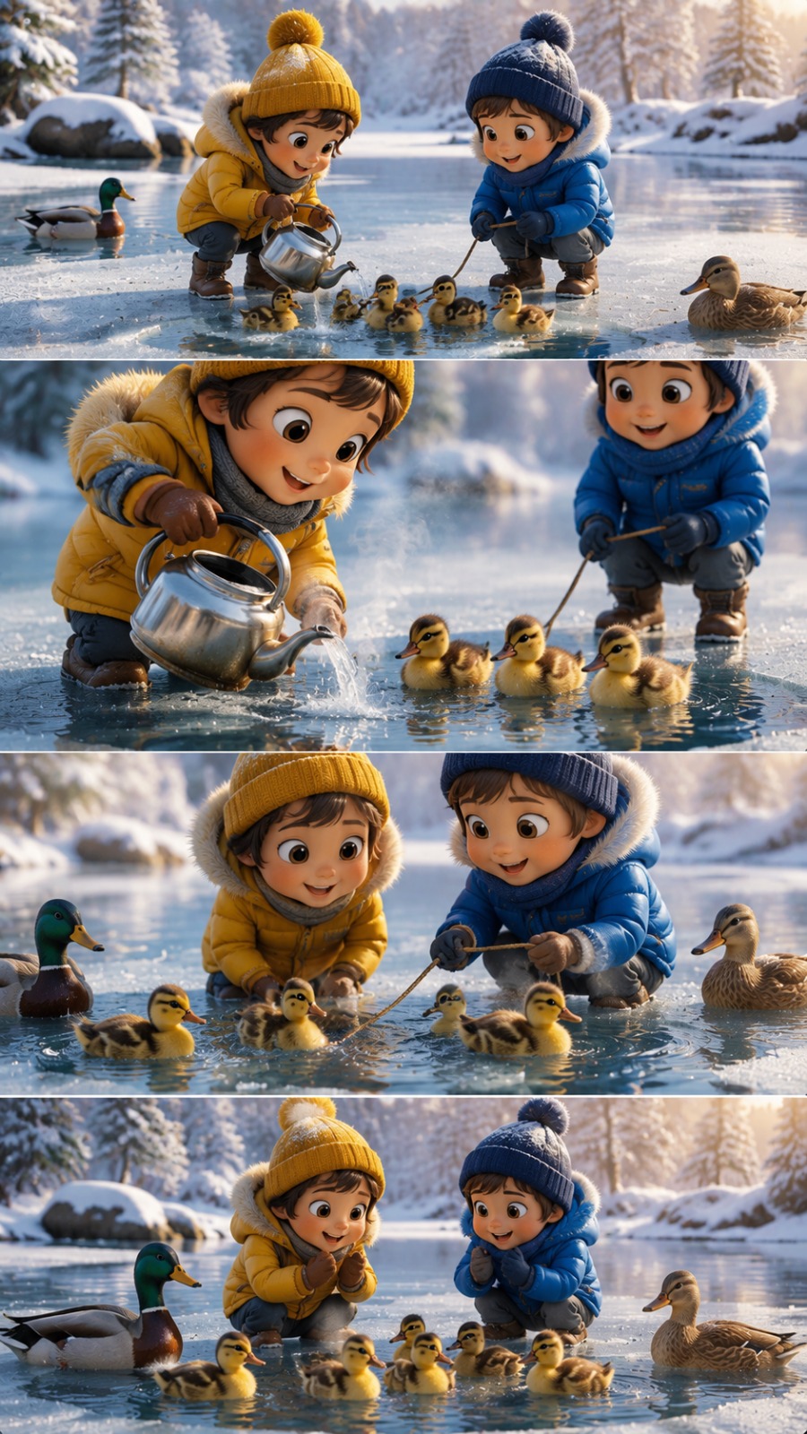 Frozen Lake Duck Rescue AI video prompt