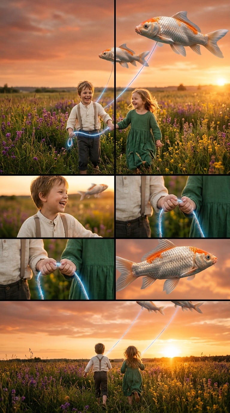 AI Video Prompt: Glowing Fish Kites Run