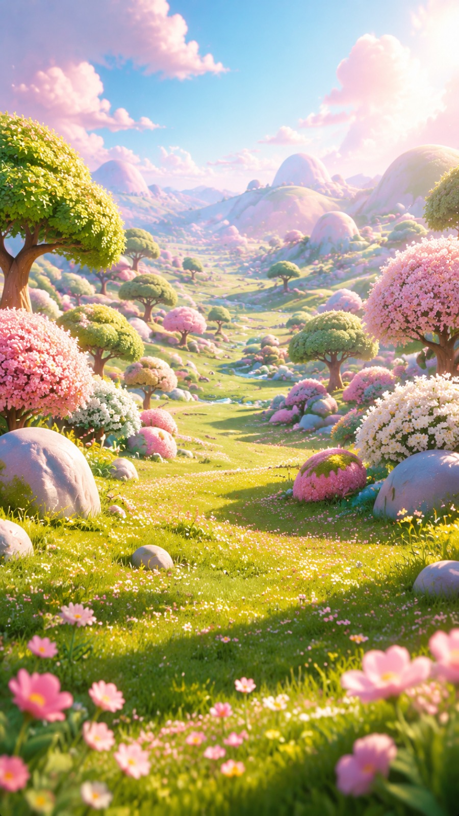 Pastel Fantasy Meadow AI video prompt