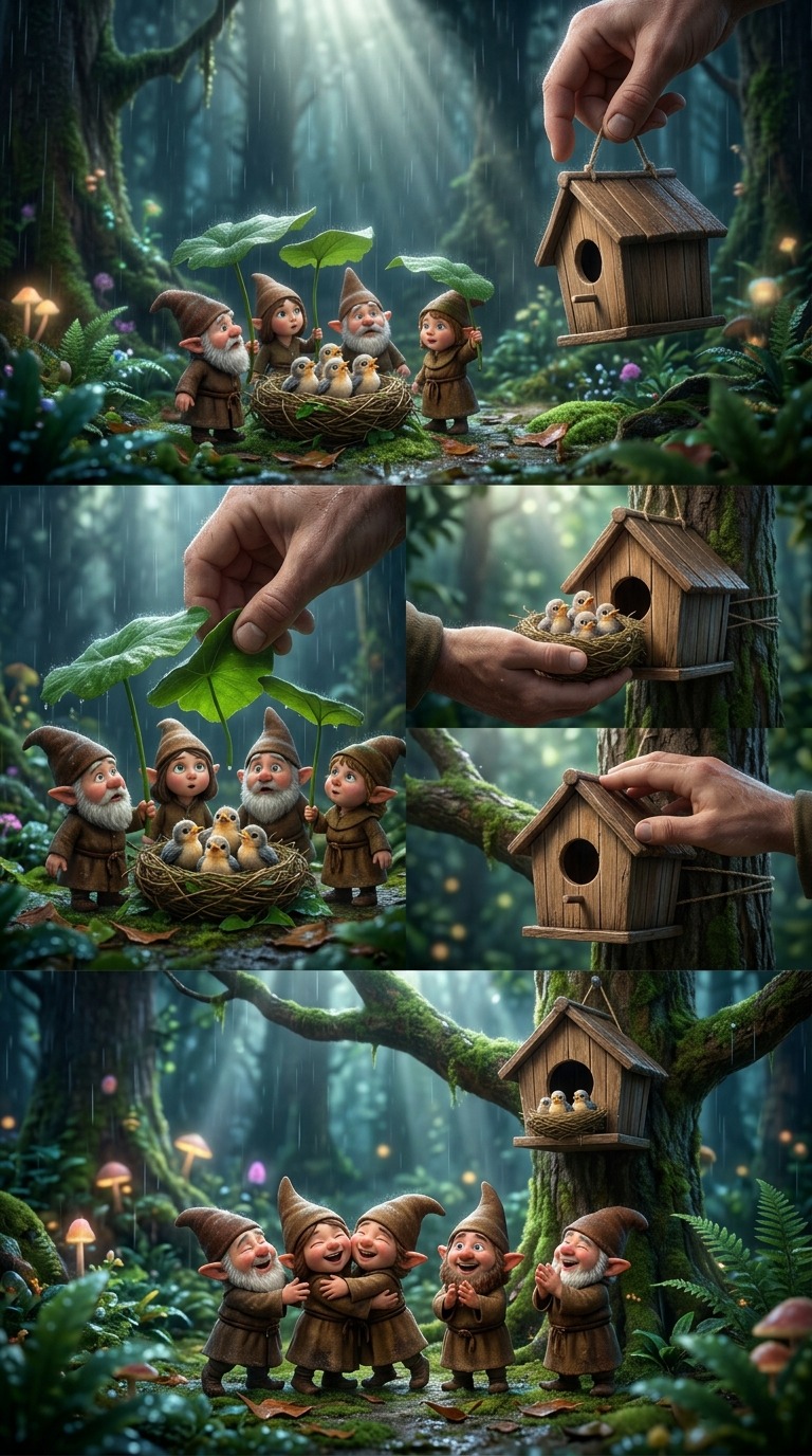 Gnomes Save Baby Birds AI video prompt