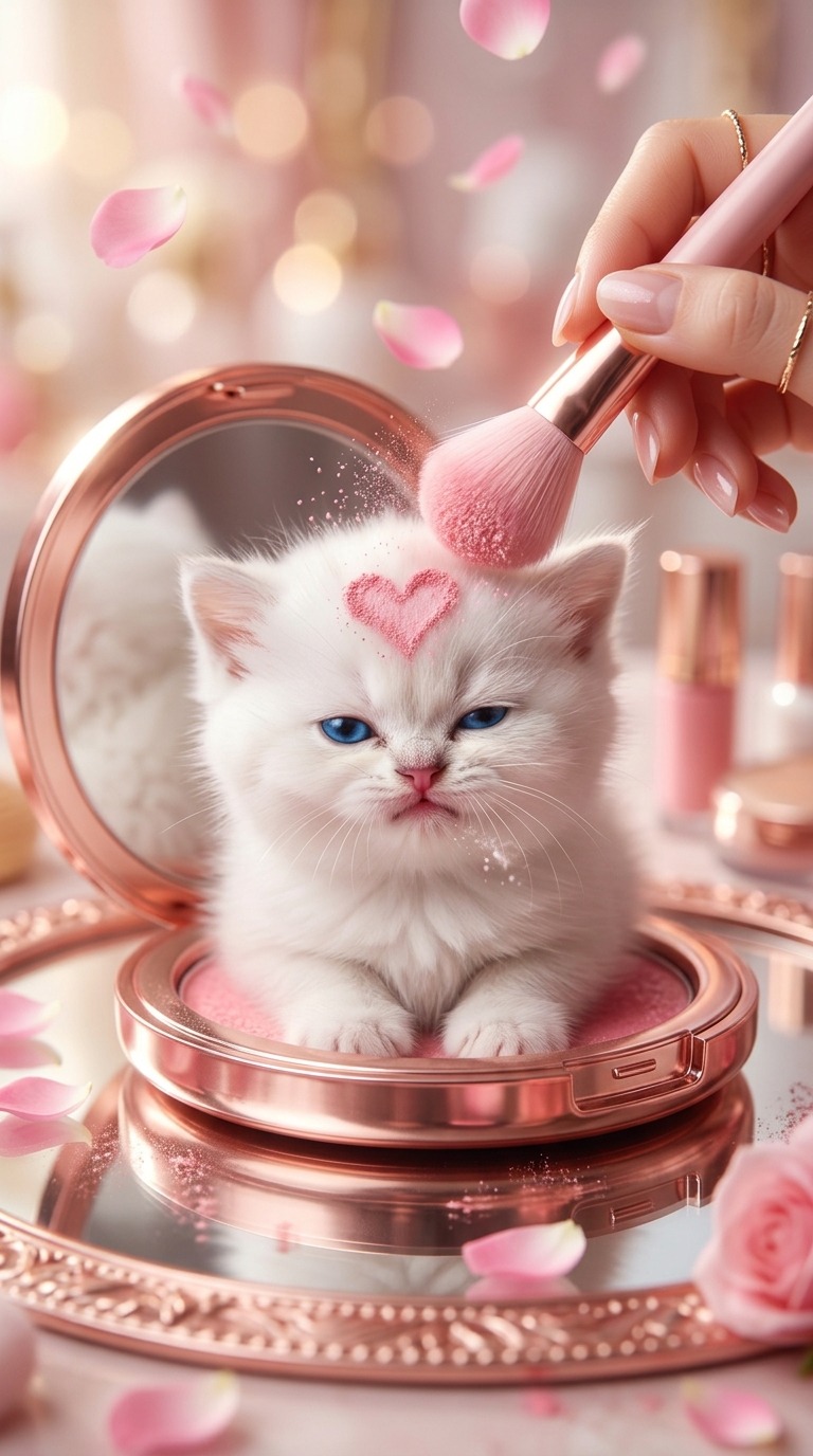 Kitten in Makeup Compact AI video prompt