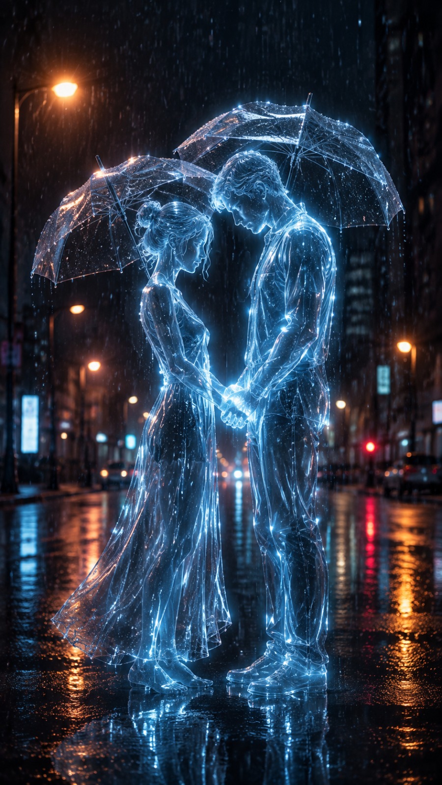 AI Video Prompt: Neon Rain Couple