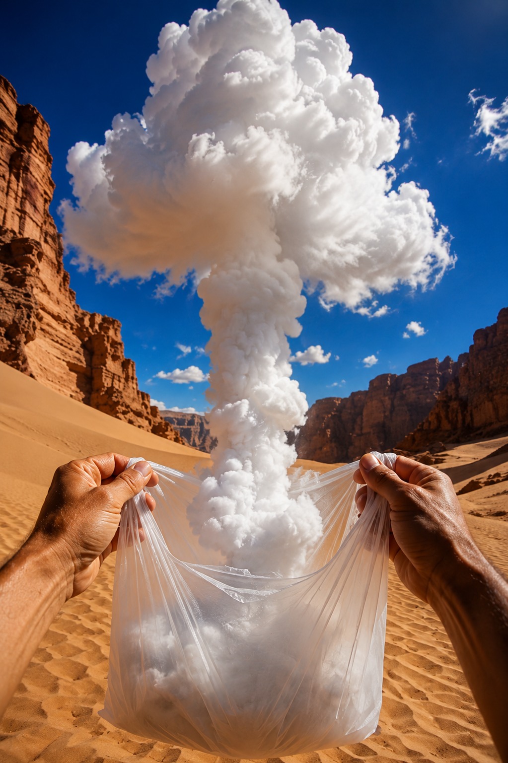 AI Video Prompt: Cloud Inside Bag Desert Magic