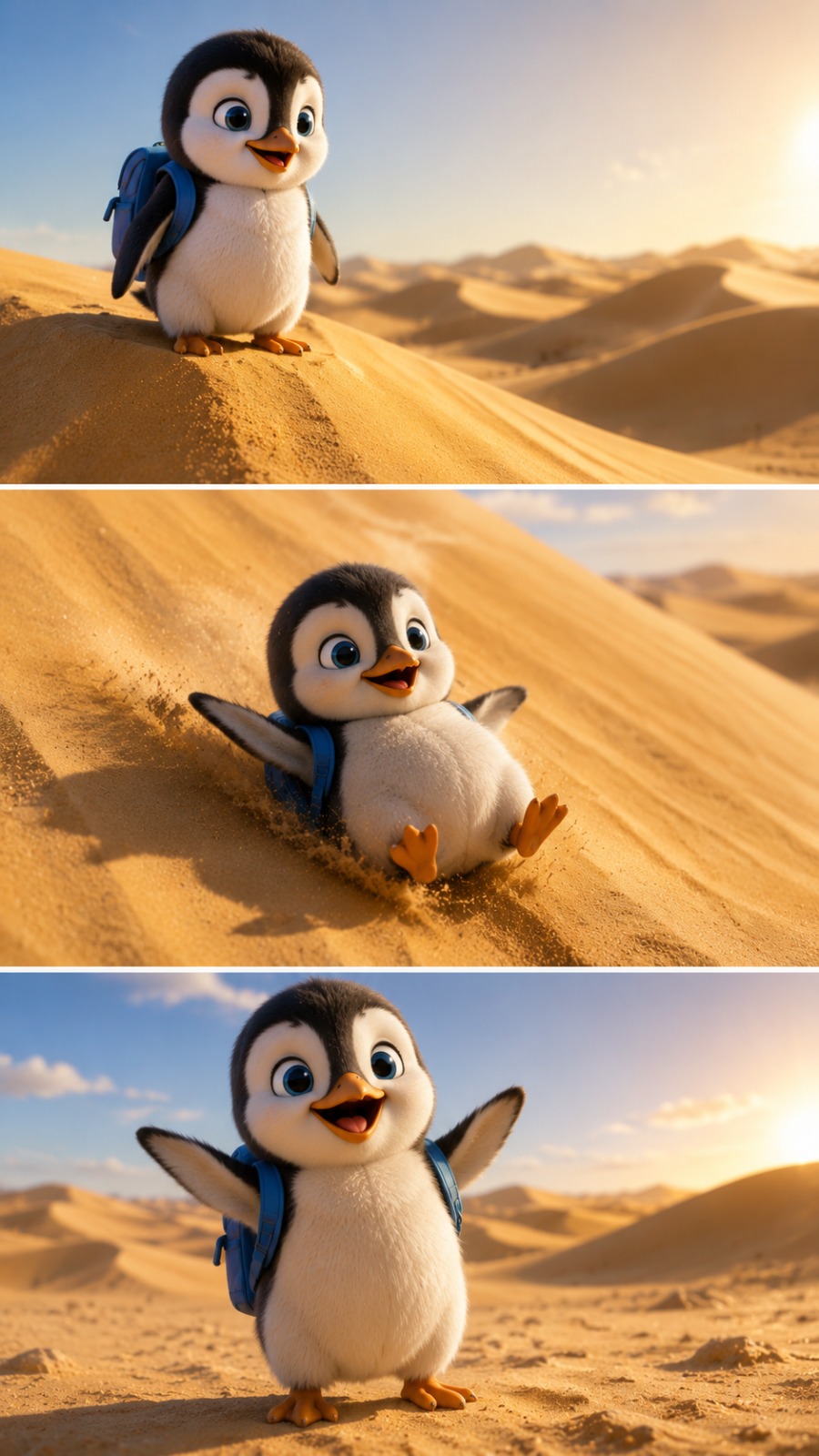 AI Video Prompt: Penguin Desert Slide