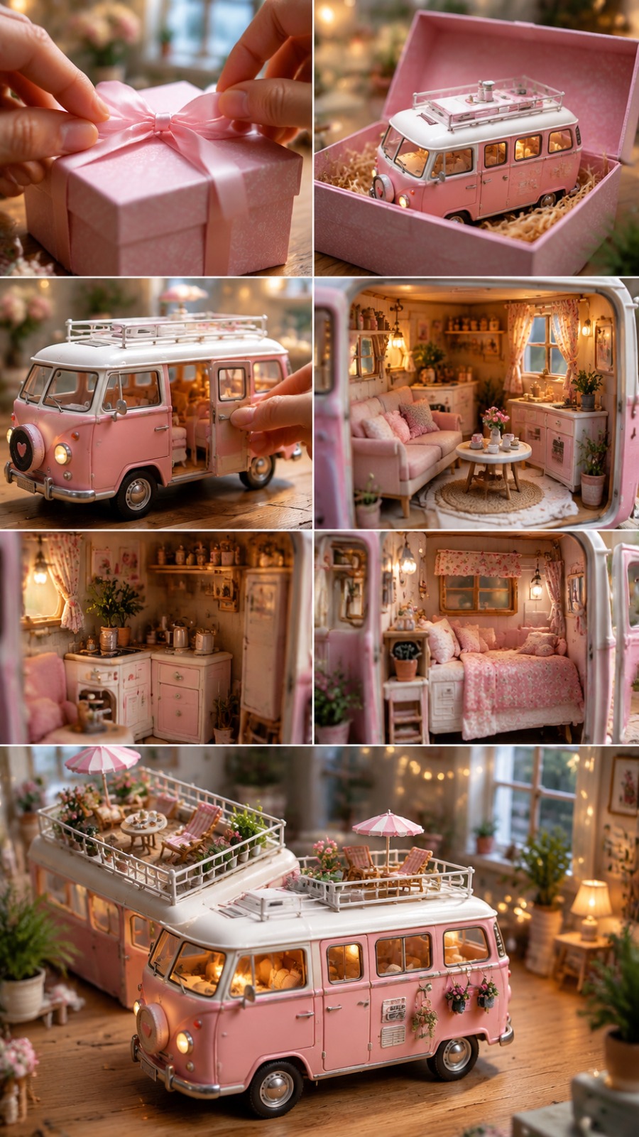 Mini Pink Camper Reveal AI video prompt