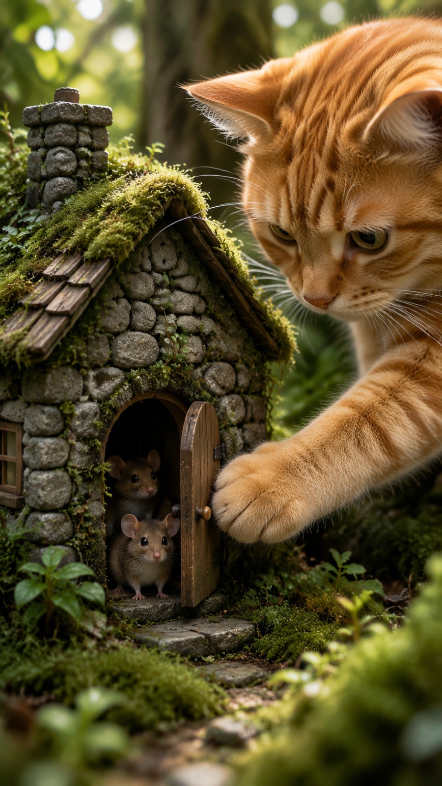 Cat Finds Tiny Cottage AI video prompt