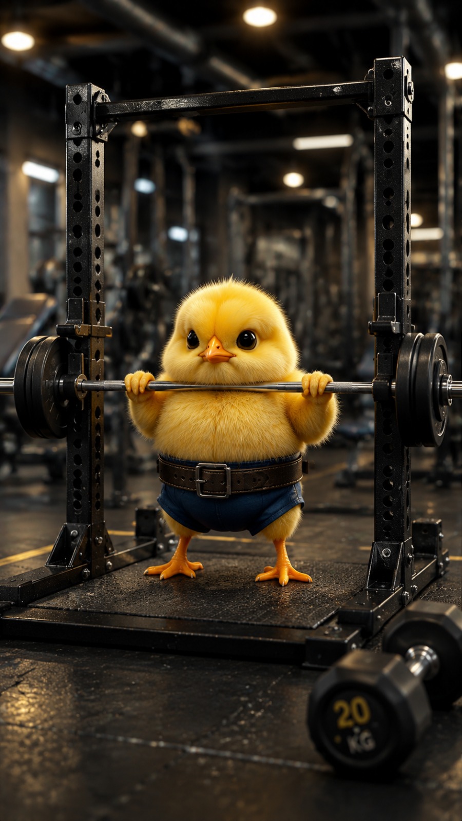 Mini Chick Gym Workout AI video prompt