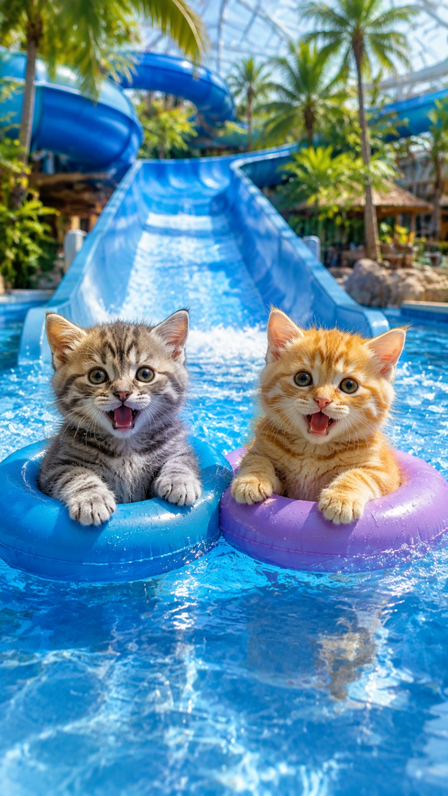 Cat Water Park Adventure AI video prompt