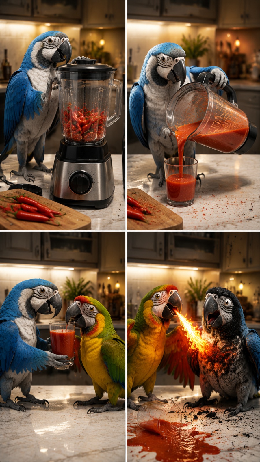Spicy Parrot Reaction AI video prompt