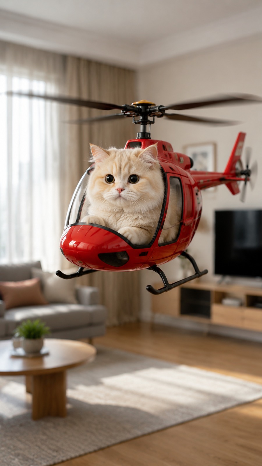 Cat Flying Toy Helicopter AI video prompt