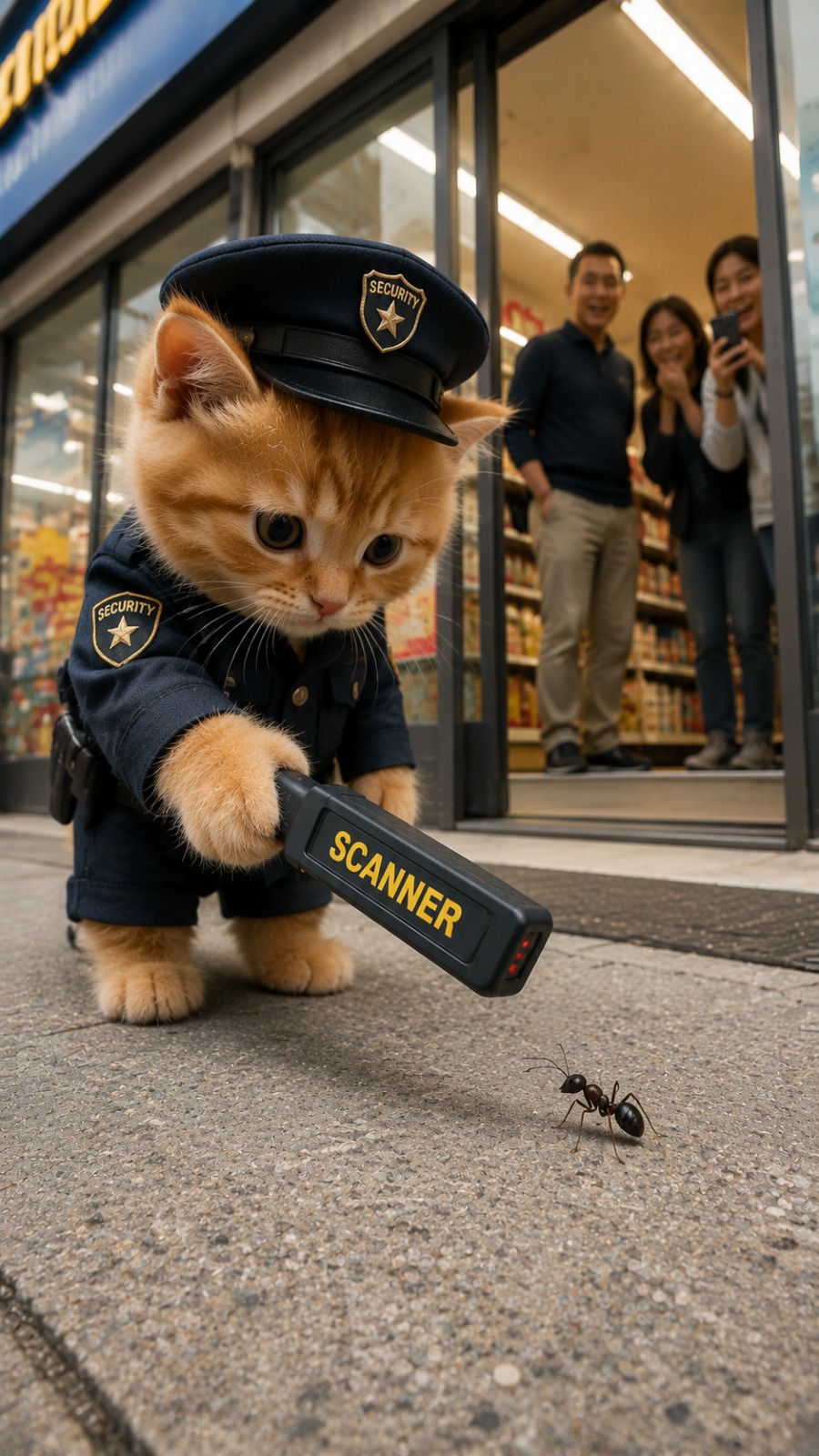 AI Video Prompt: Cat Security Guard Scanner