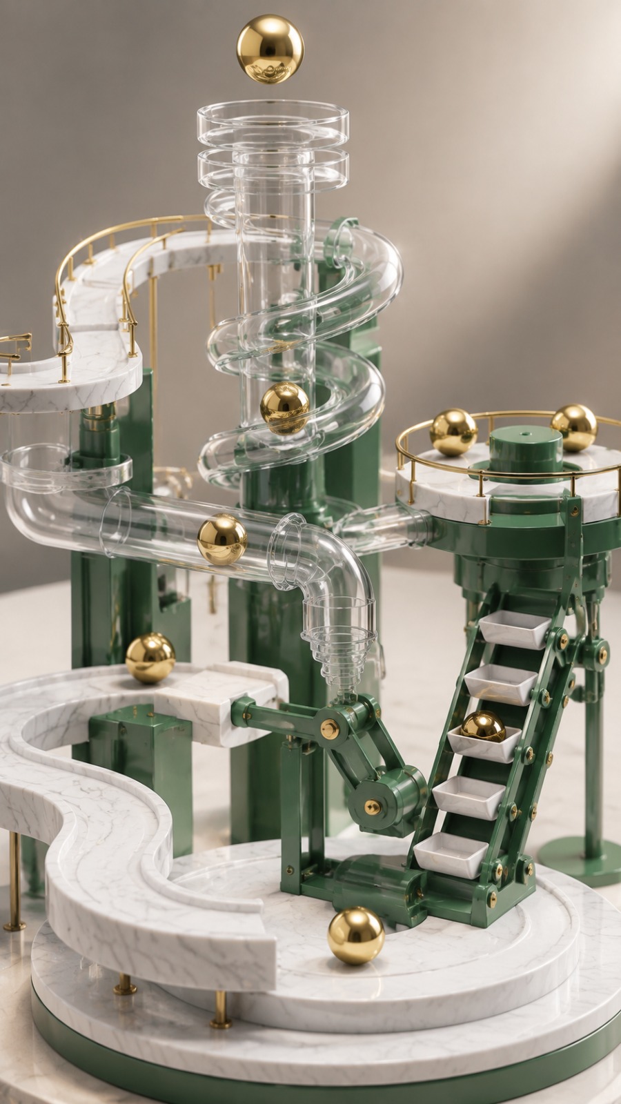AI Video Prompt: Golden Ball Marble Machine