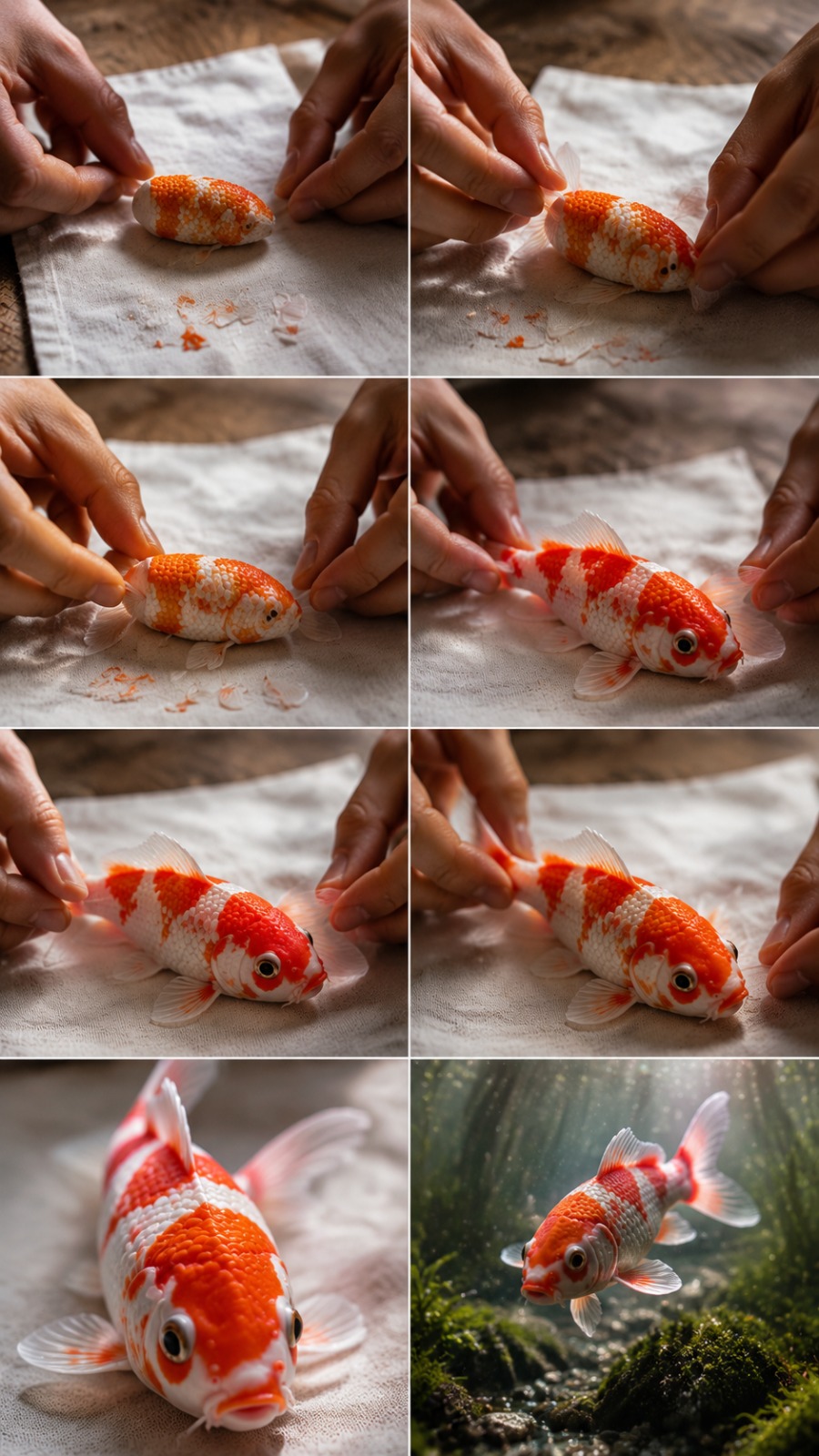 Koi Fish Magic Transformation AI video prompt