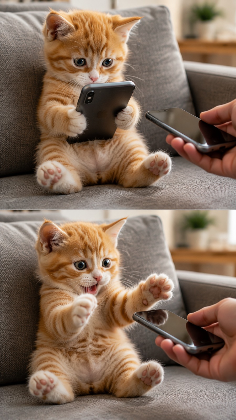 Kitten Phone Reaction AI video prompt