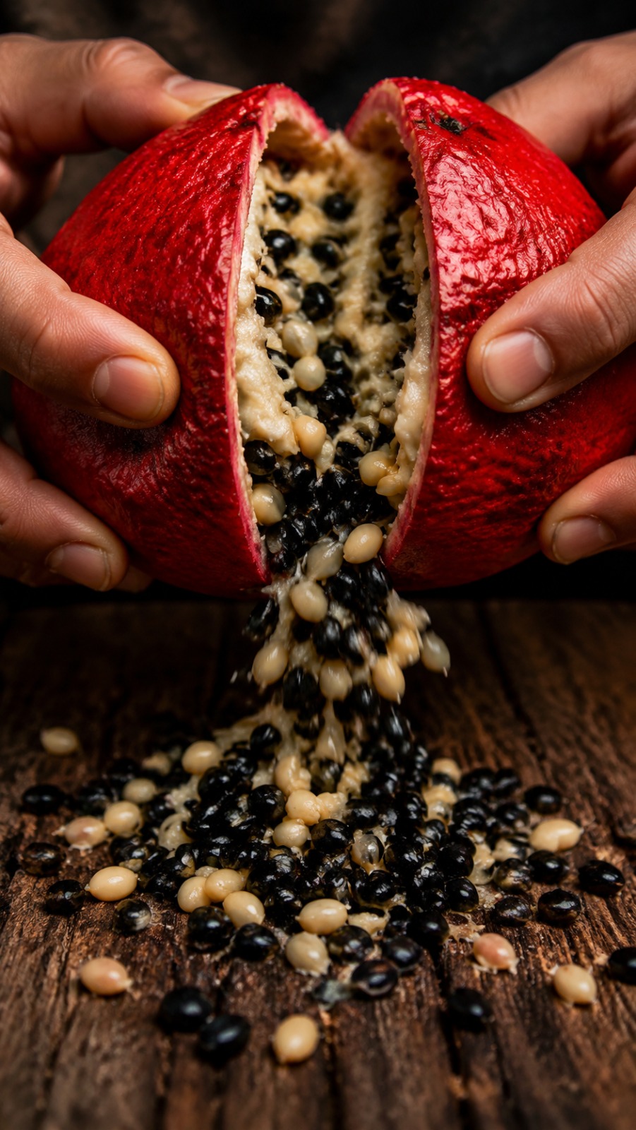 Red Fruit Seed Reveal AI video prompt