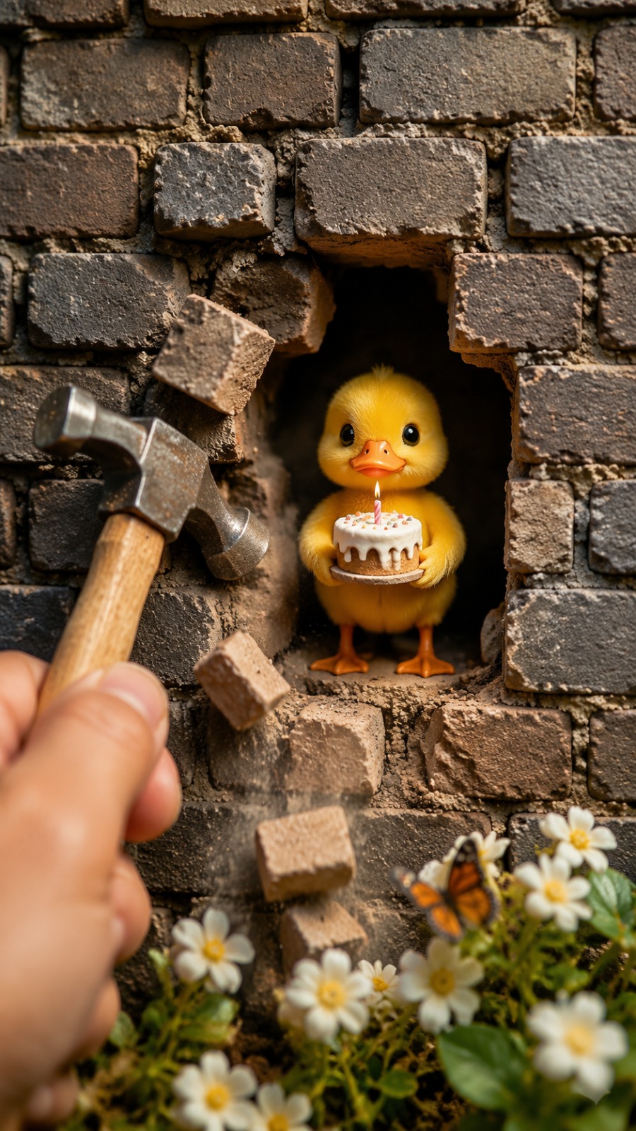 Mini Duck Wall Surprise AI video prompt