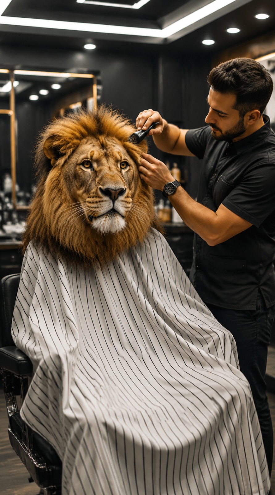 Lion Barber AI Transformation AI video prompt