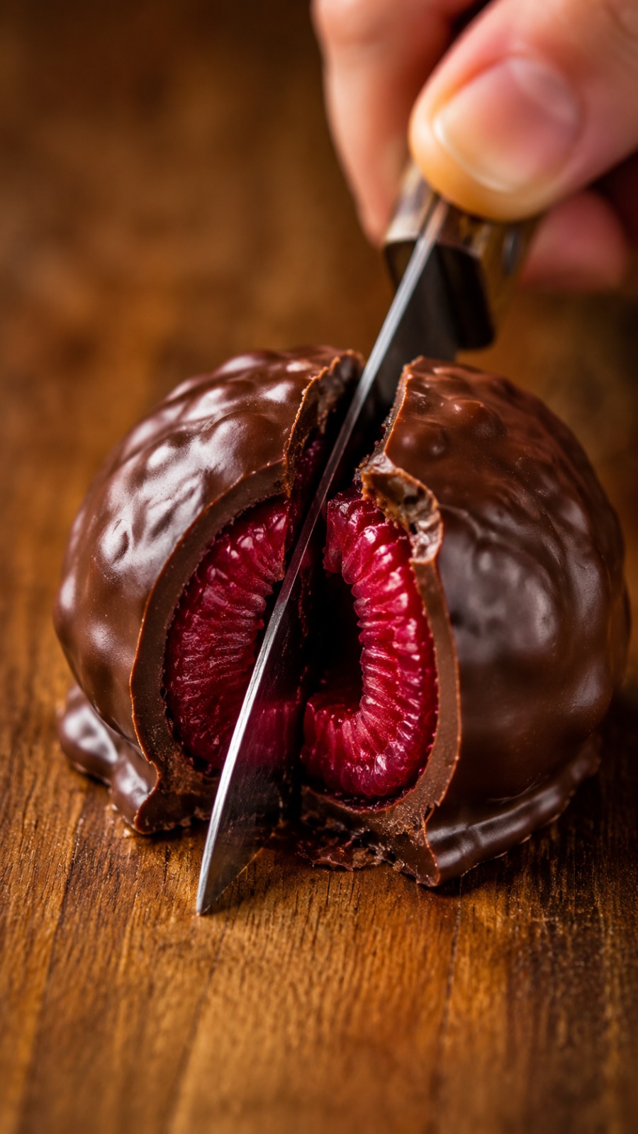 Chocolate Raspberry Cut AI video prompt