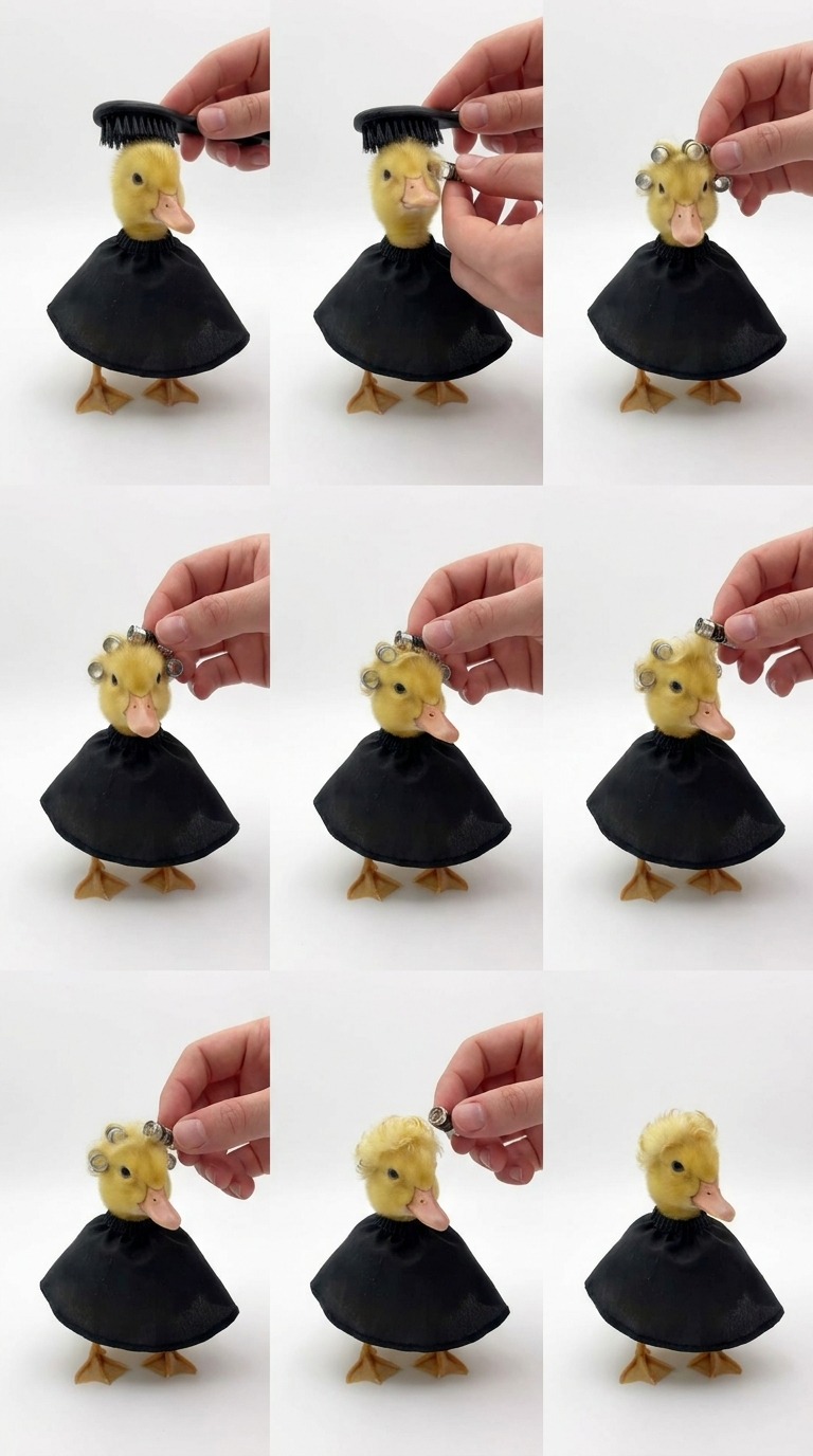 AI Video Prompt: Duckling Curly Hair Makeover
