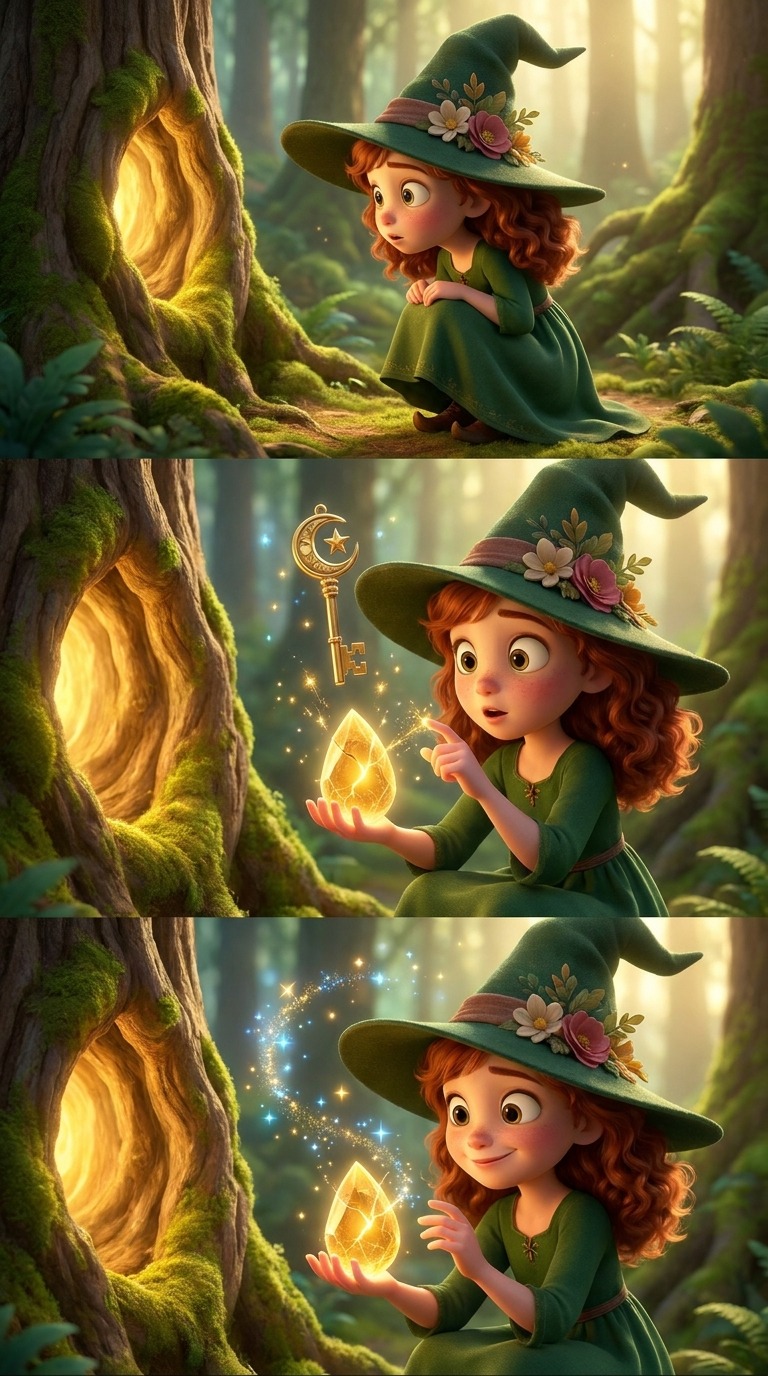 AI Video Prompt: Witch Girl Magic Key