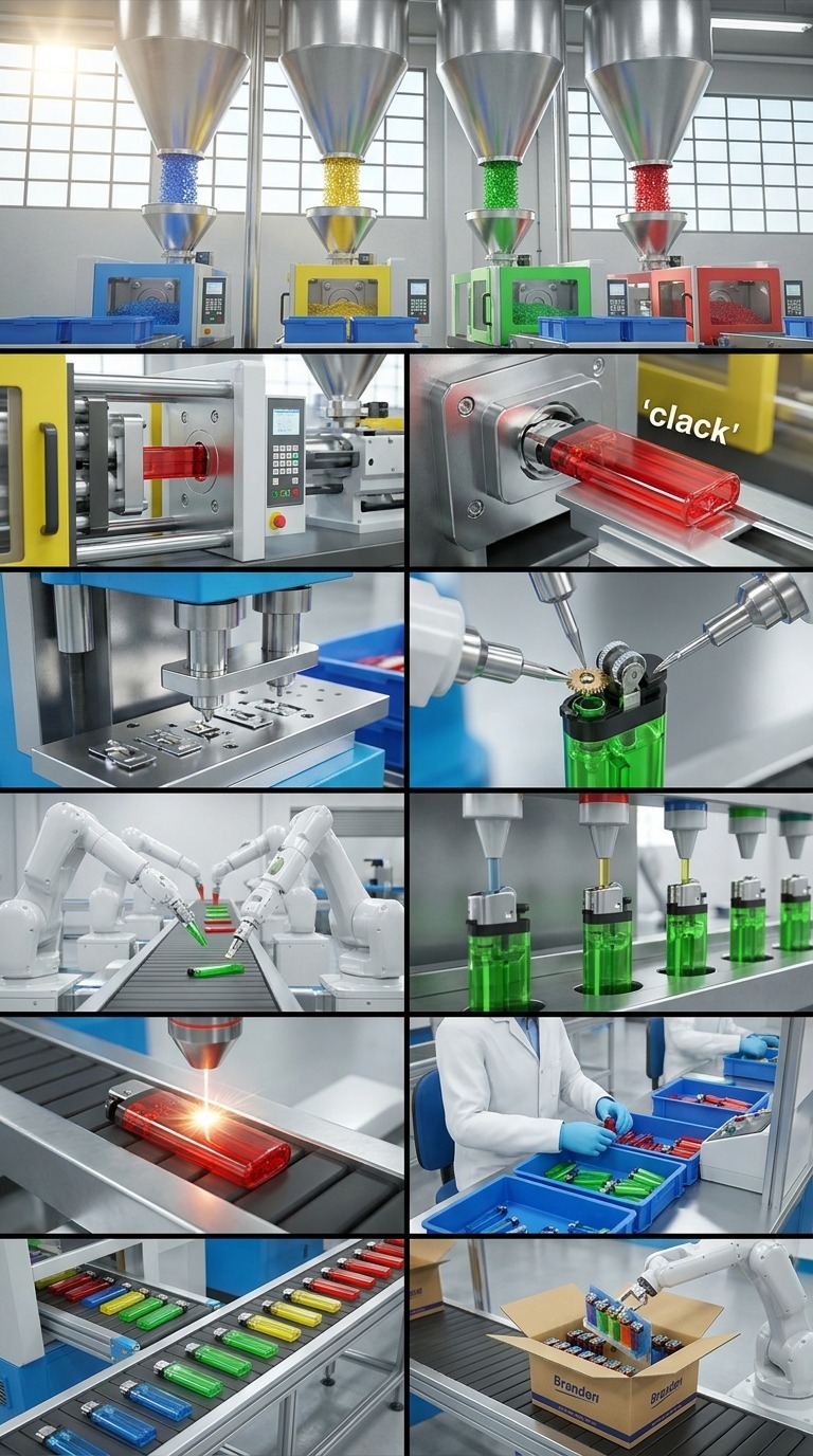 Lighter Factory Production AI video prompt