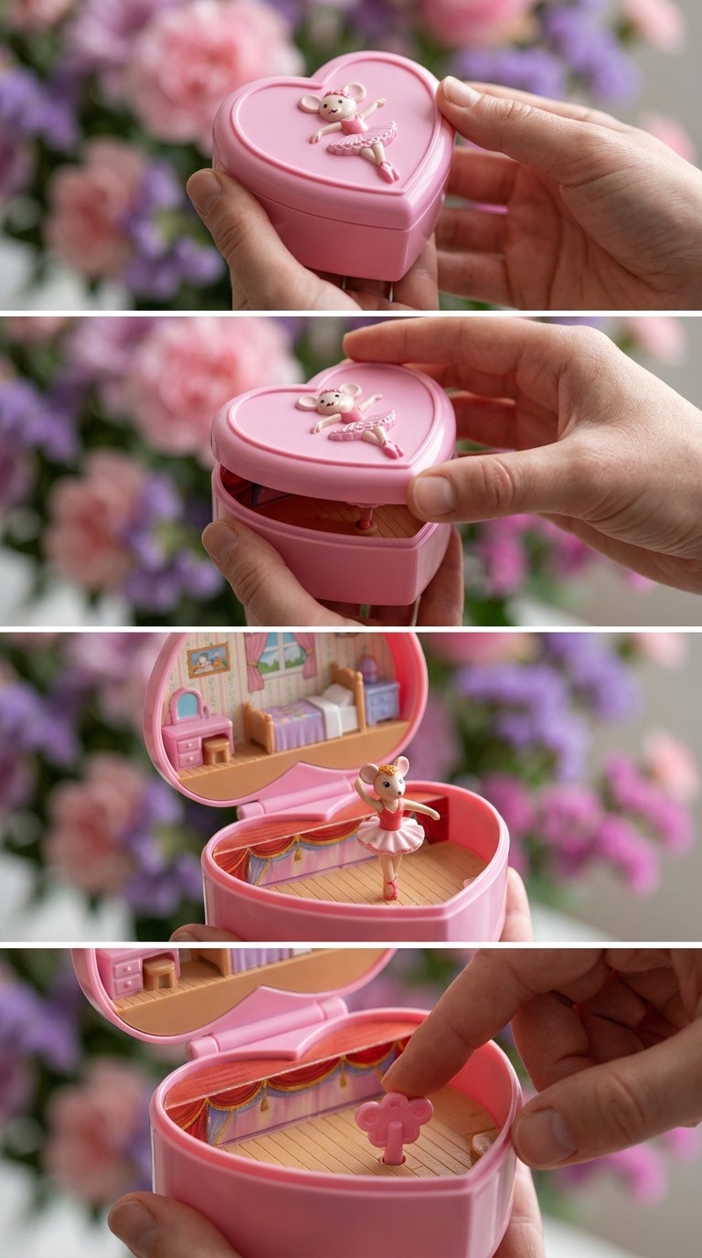 Ballerina Mouse Heart Music Box AI video prompt