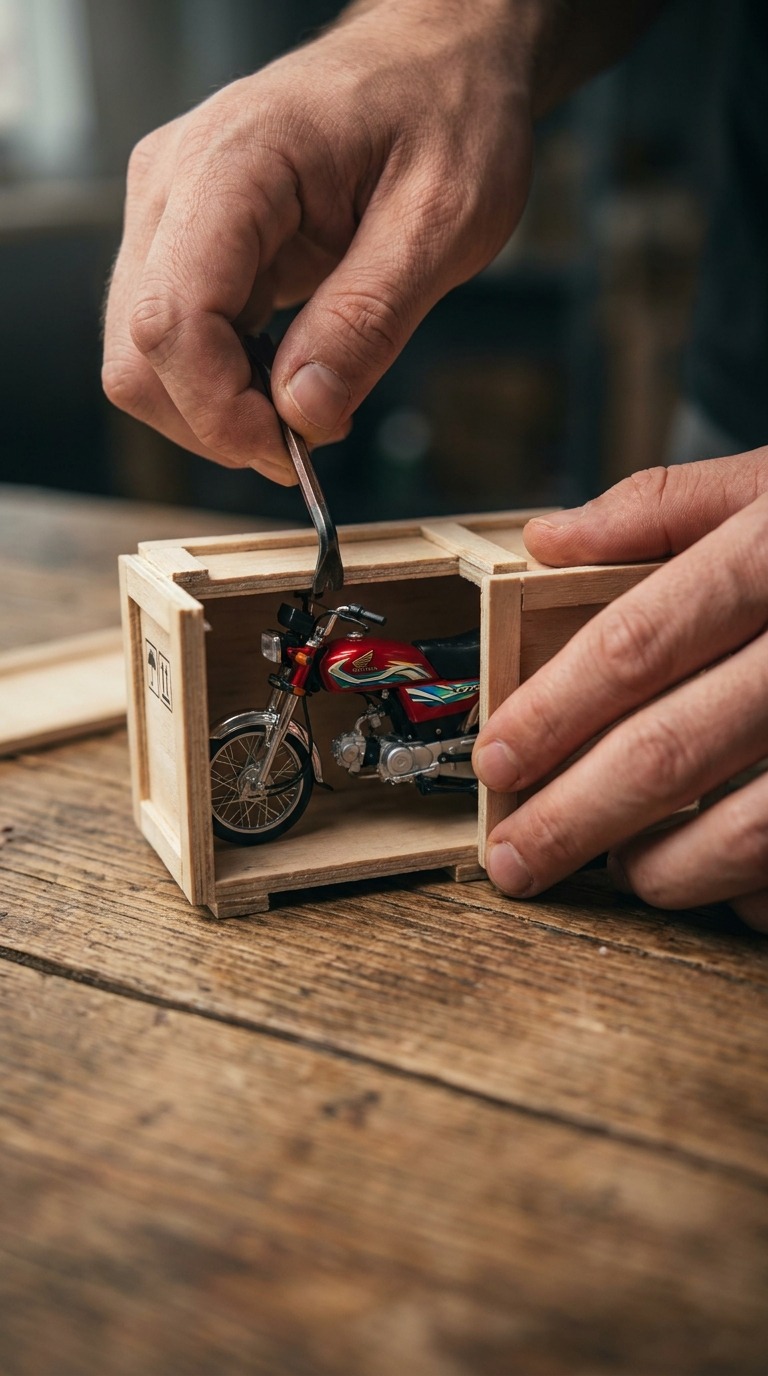 Mini Motorcycle Unboxing & Start AI video prompt
