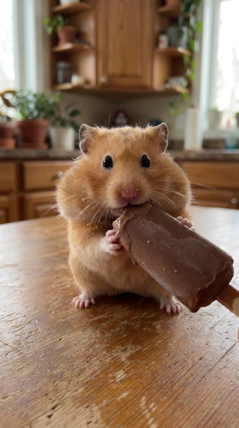 Hamster Eating Ice Cream AI video prompt
