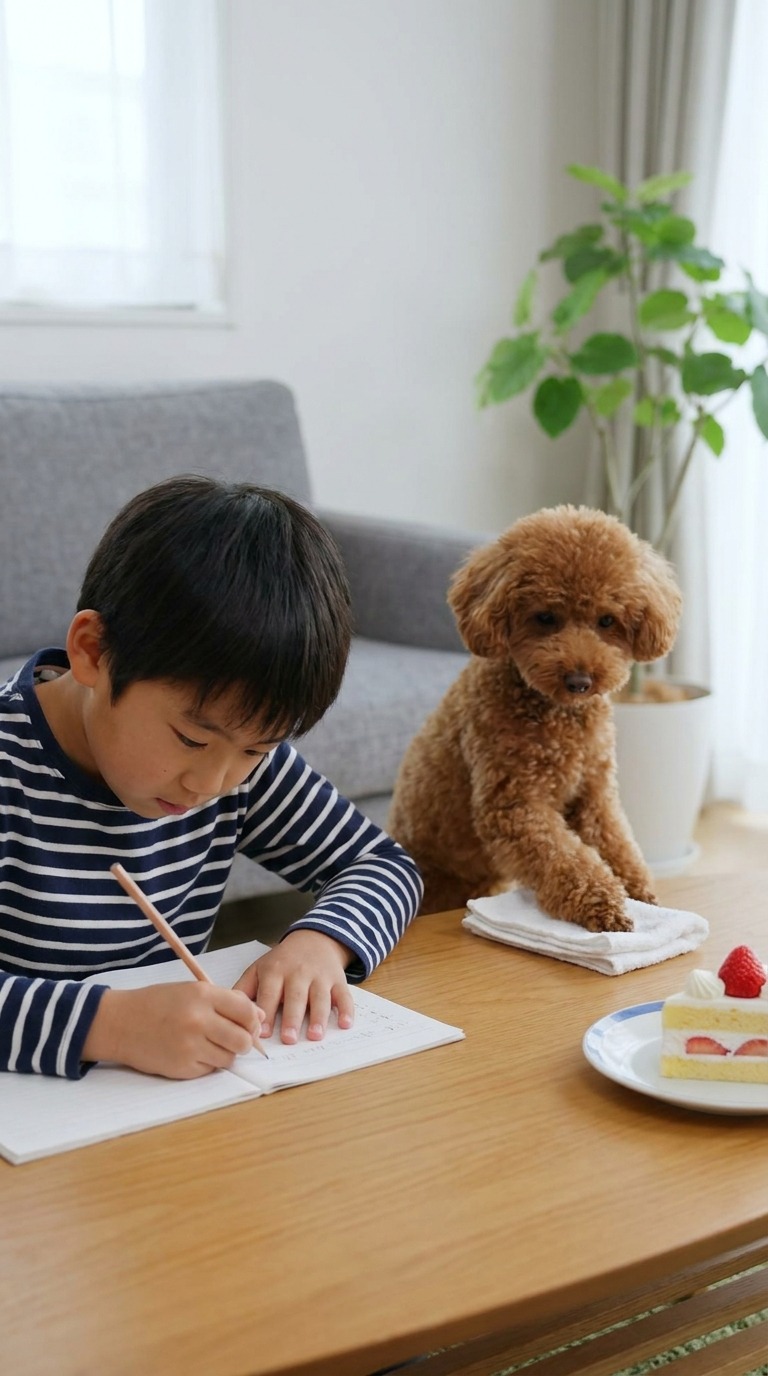 Poodle Cleaning Table AI video prompt