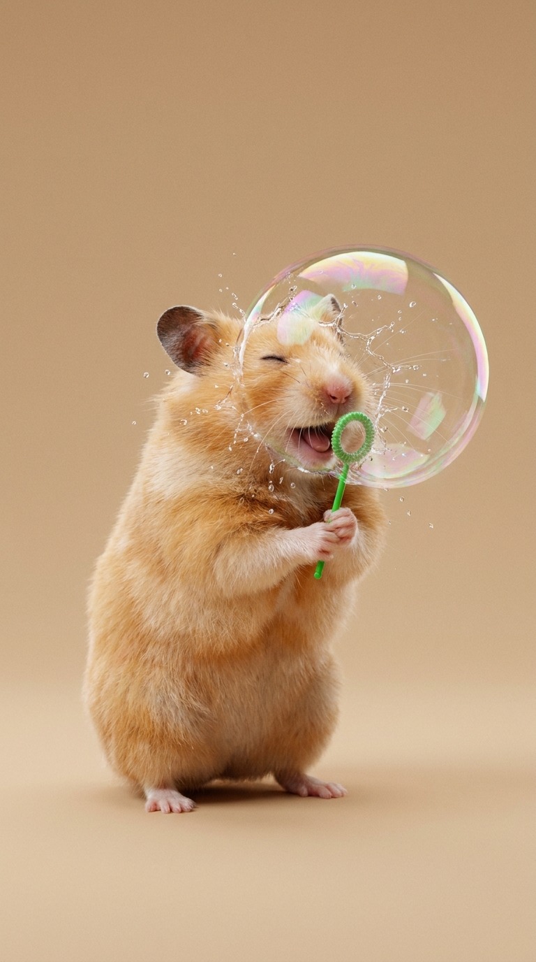 Hamster Blowing Bubbles AI video prompt