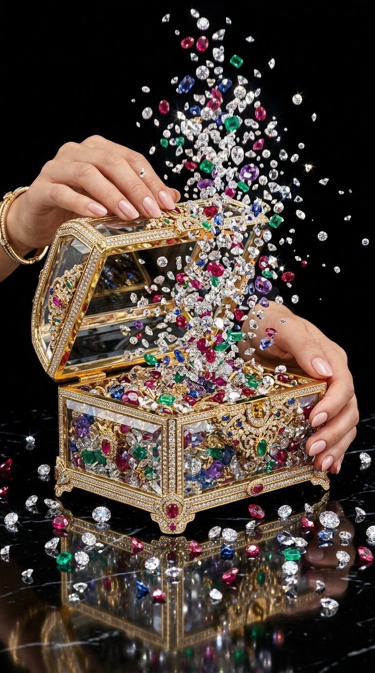 Exploding Gem Treasure Chest AI video prompt