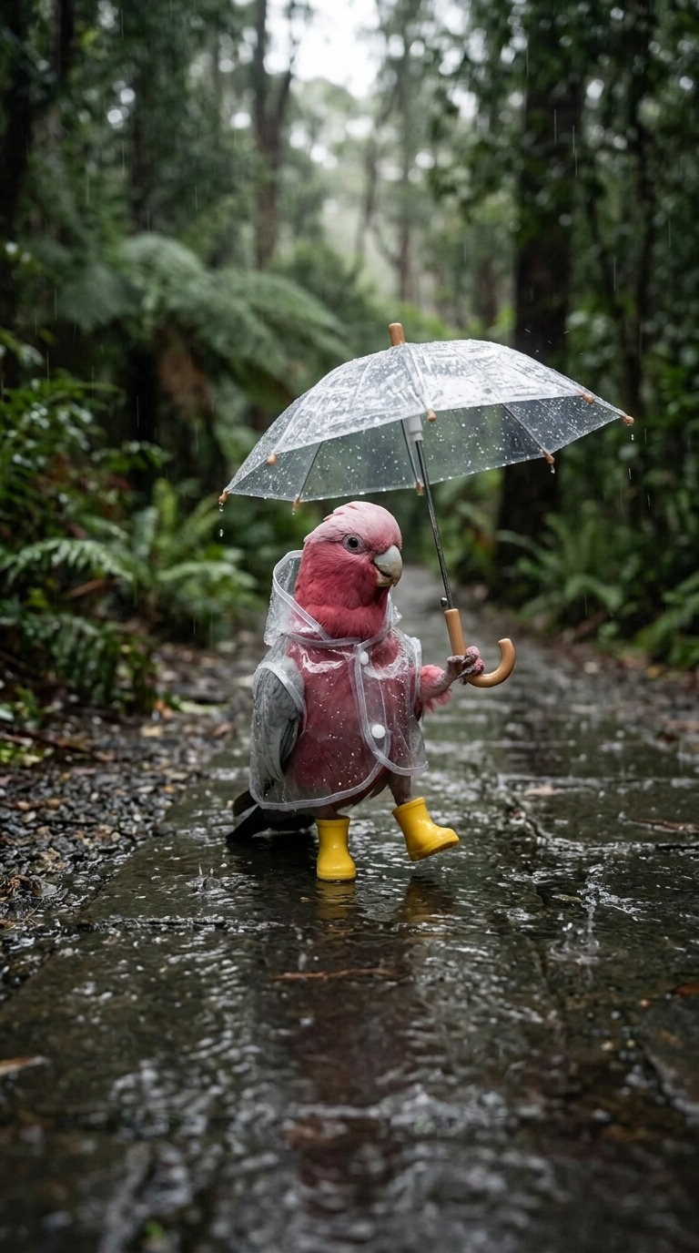 Parrot with Tiny Umbrella AI video prompt