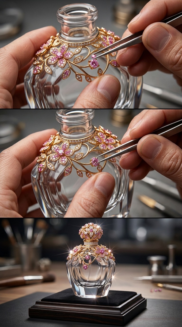Crystal Flower Bottle Art AI video prompt