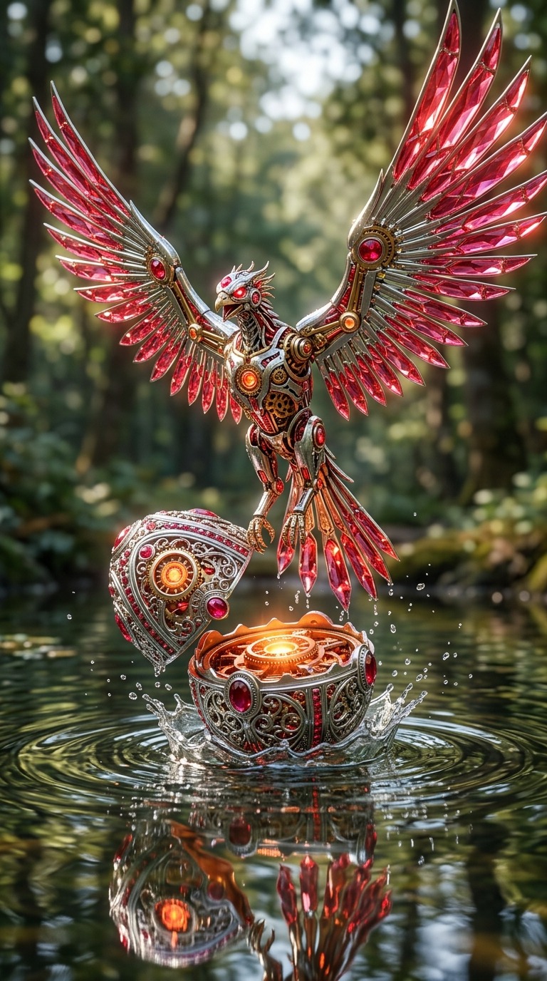 Jeweled Mechanical Phoenix Egg AI video prompt