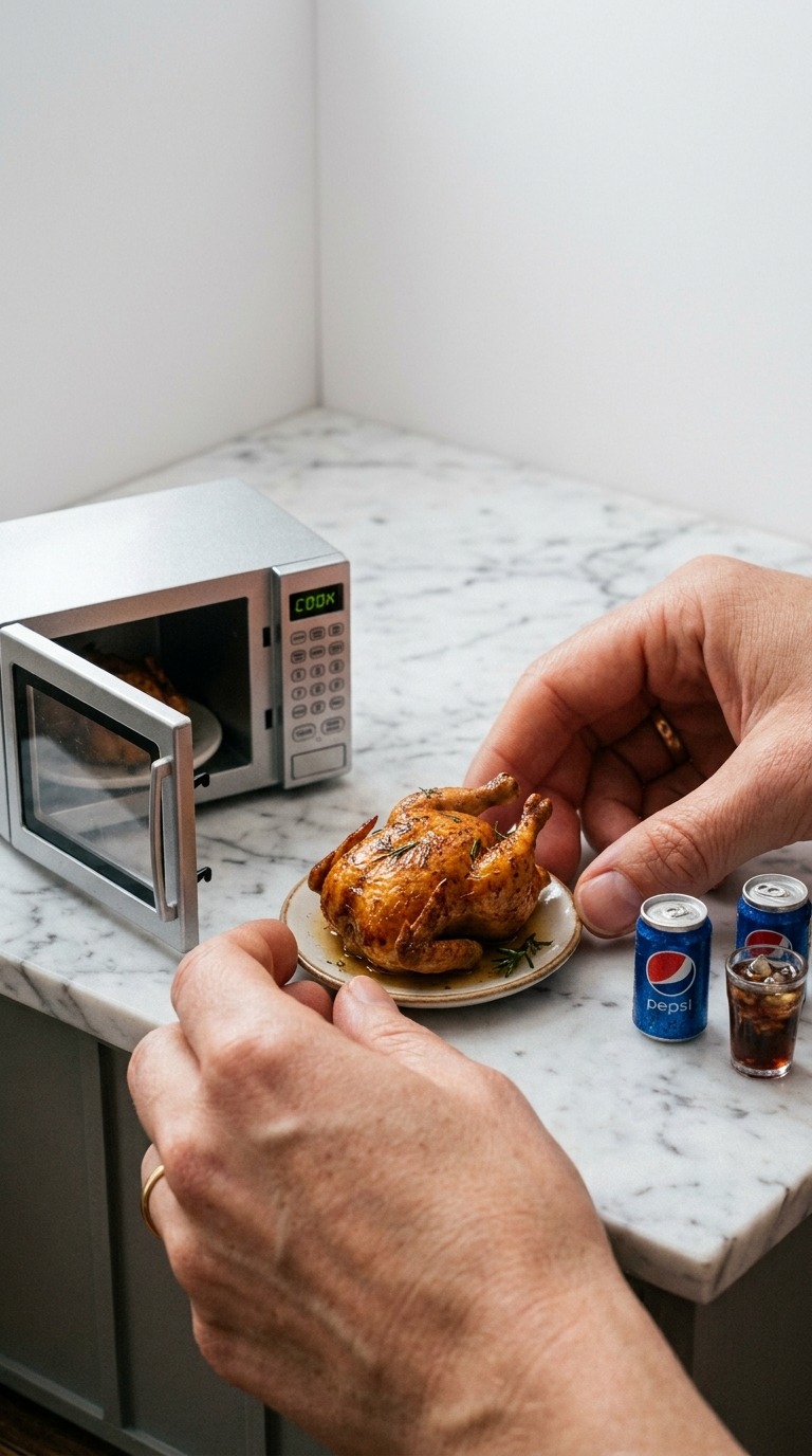 Tiny Microwave Chicken AI video prompt
