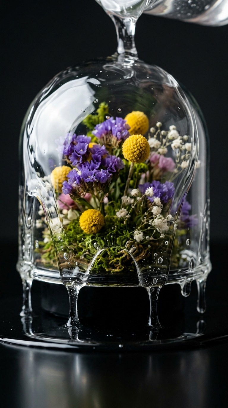 Resin Flower Dome Pour AI video prompt