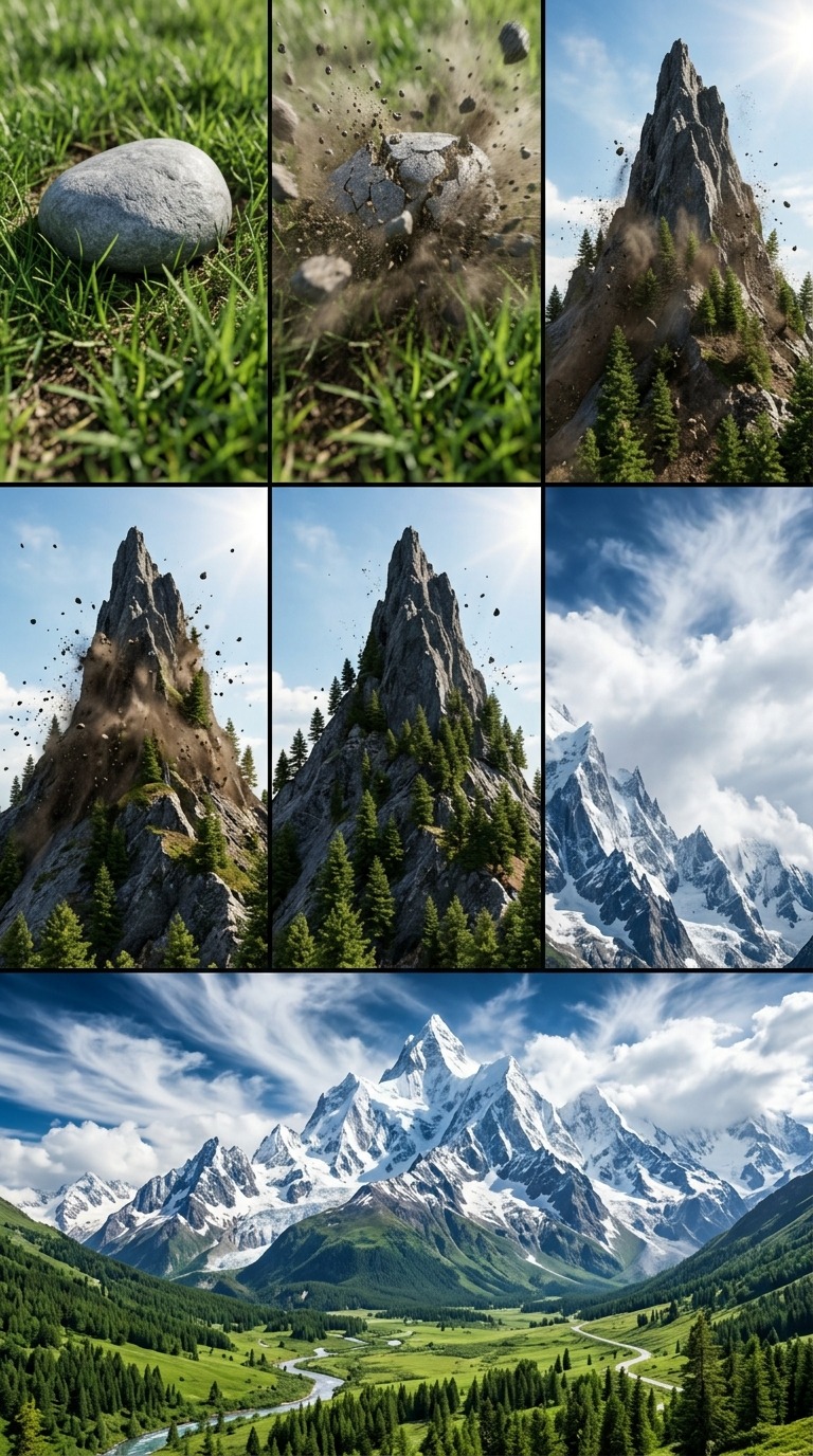 Rock to Mountain Transformation AI video prompt