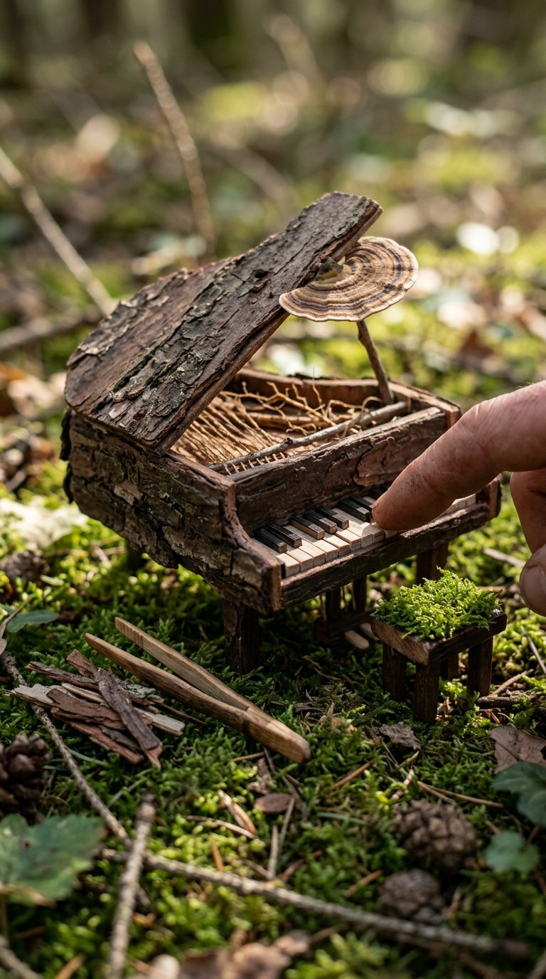 Forest Miniature Piano AI video prompt