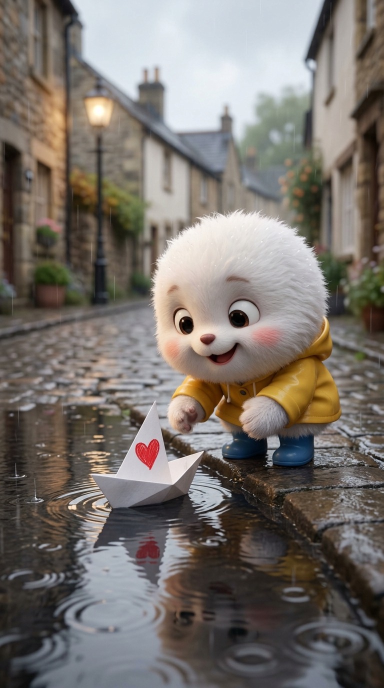 Heart Paper Boat in Puddle AI video prompt