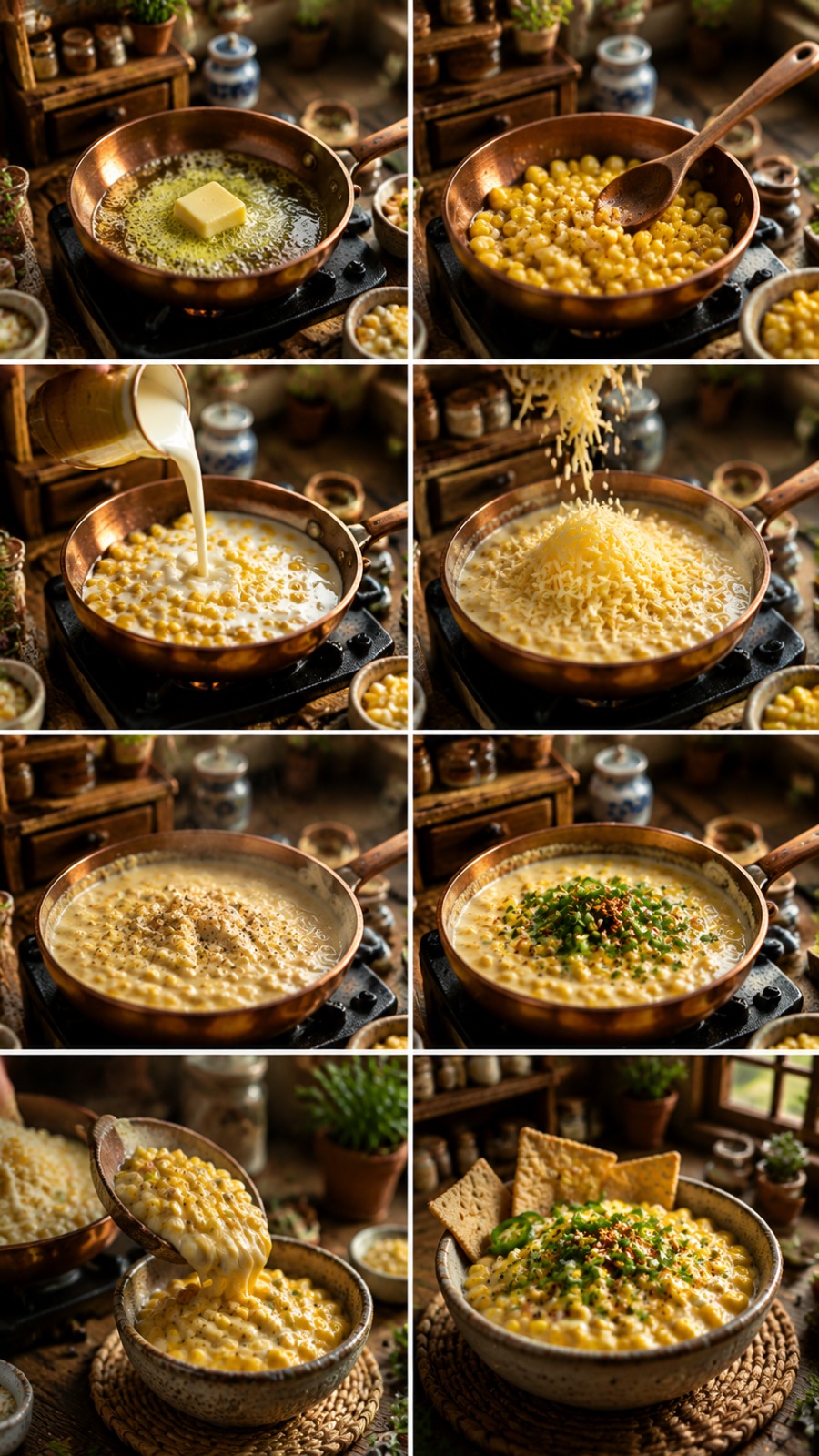 Tiny Corn Cheese Cooking AI video prompt