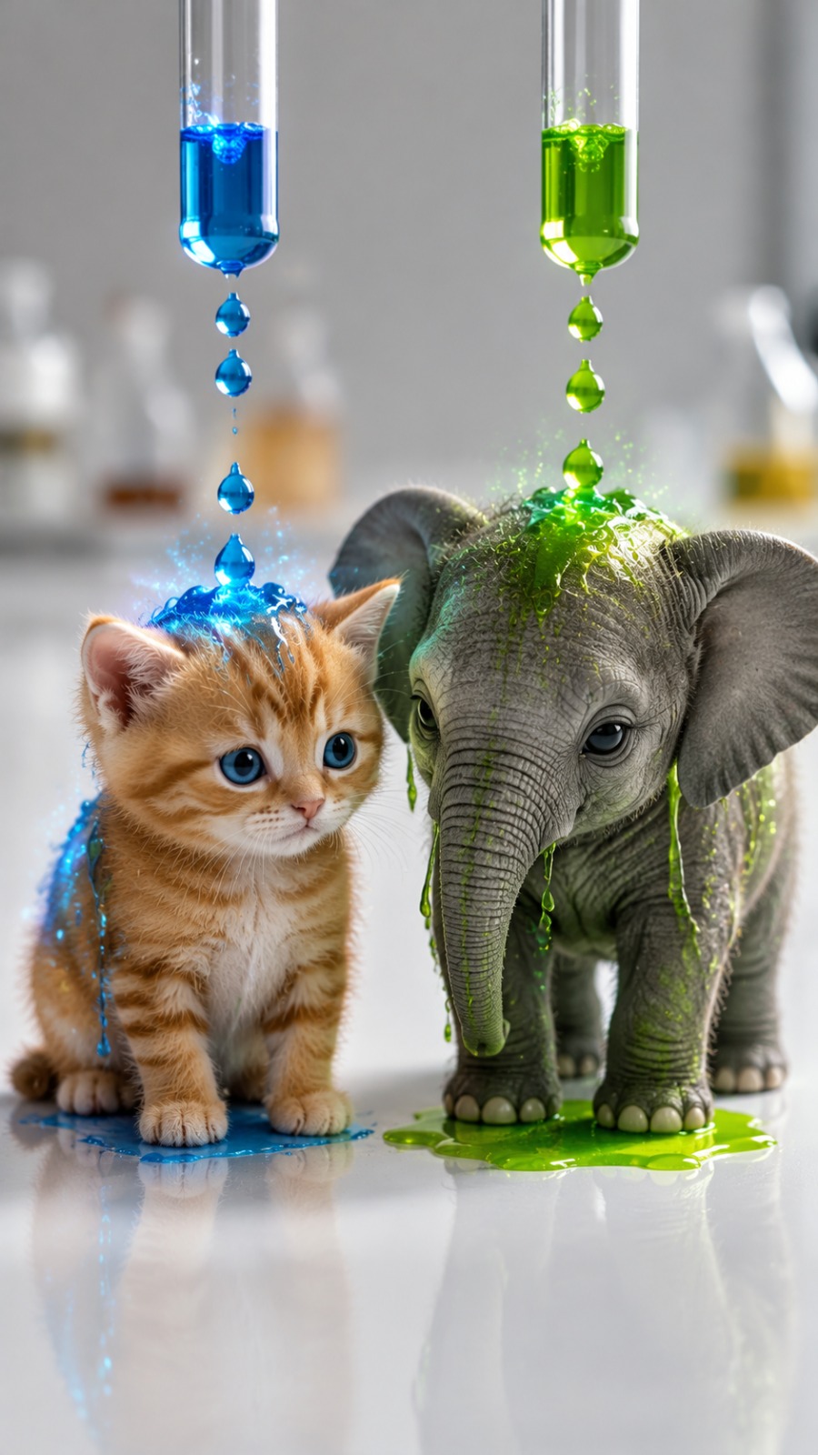 Kitten Elephant Magic Drops AI video prompt