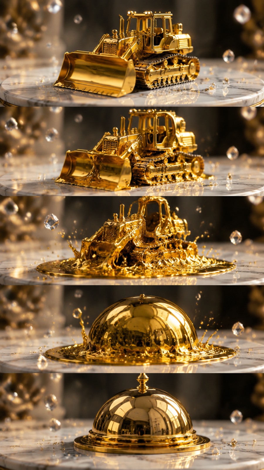 Golden Bulldozer Transformation AI video prompt