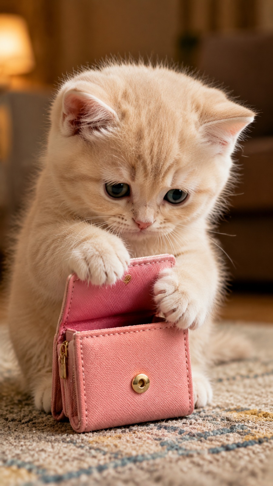 Kitten Pink Wallet AI video prompt