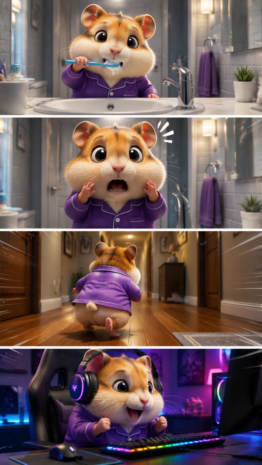 Hamster Gaming Adventure AI video prompt