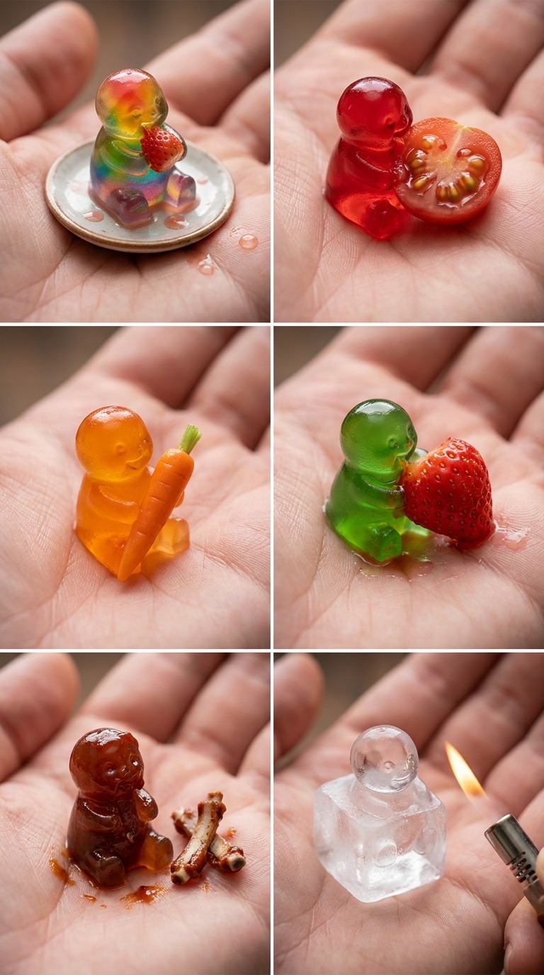 Jelly Baby Eating Food AI video prompt