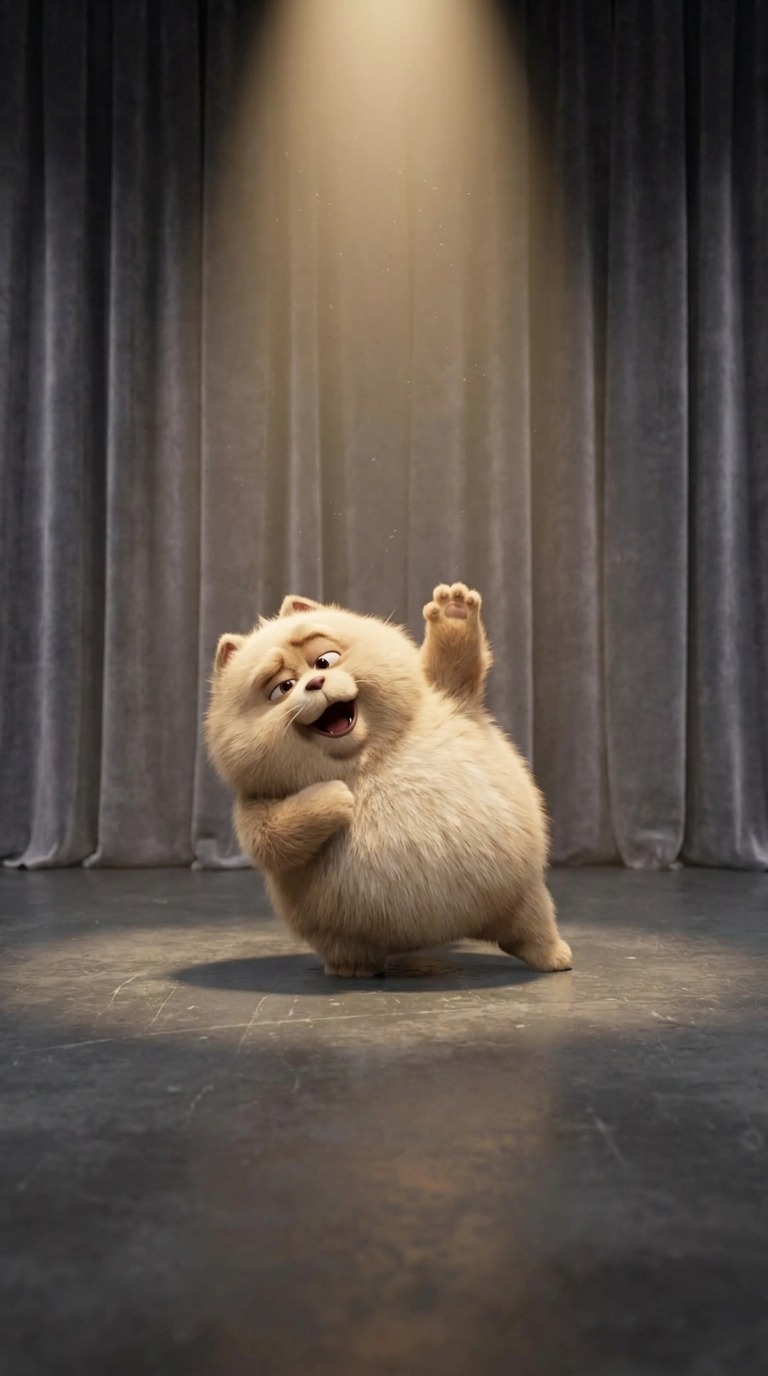Fluffy Stage Performer AI video prompt